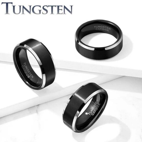 Black Brushed Center Black Tungsten Carbide Ring Size 10 - Picture 2 of 2